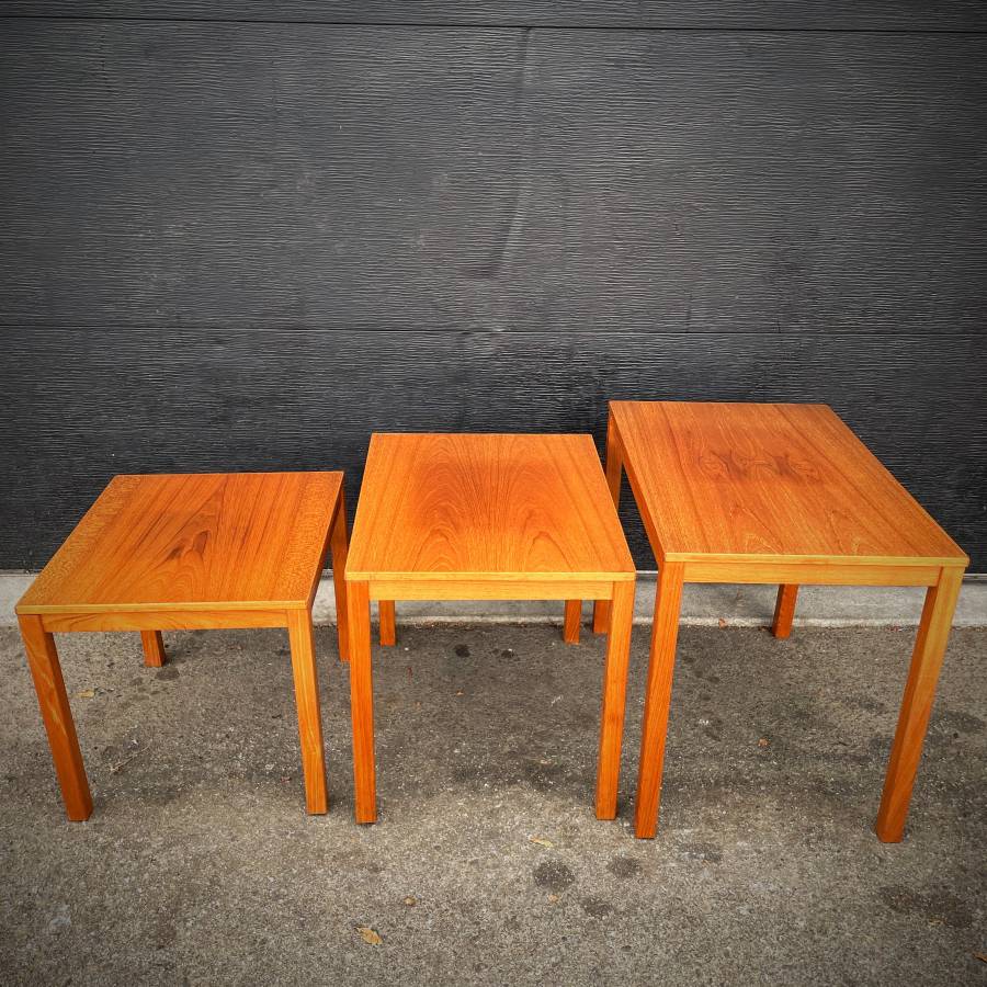 Set of 3 danish modern teak nesting tables — photograph 3 of 5