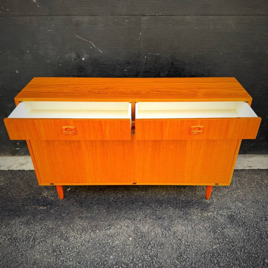 Slim profile danish modern teak drop down bar cabinet — photograph 5 of 7