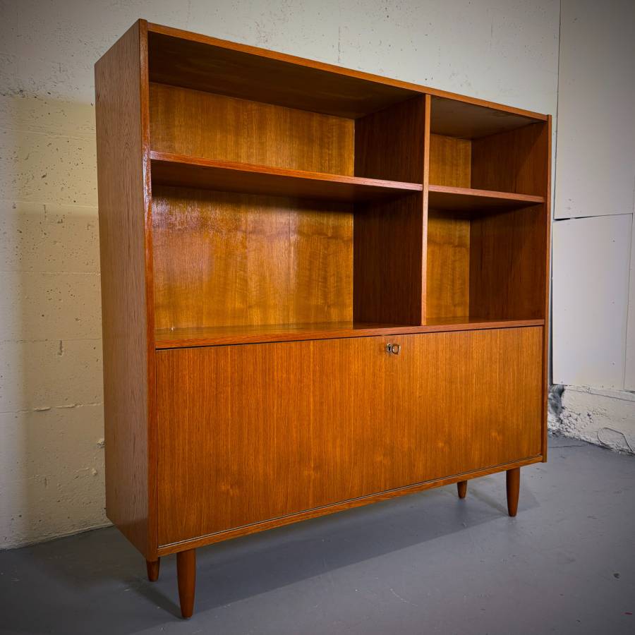 Danish modern teak shelving unit with drop down bar — photograph 3 of 6