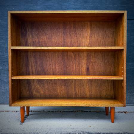 Rare solid mahogany mcm compact shelving unit