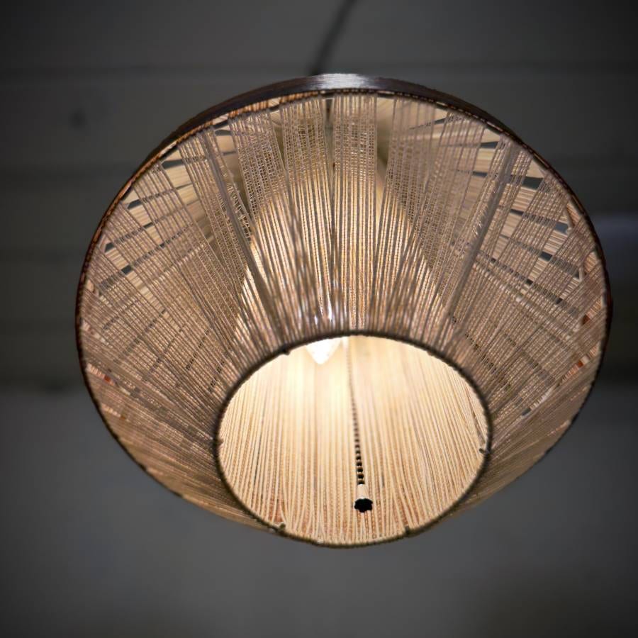 1960s mid century modern teak rope swag lamp — photograph 4 of 5
