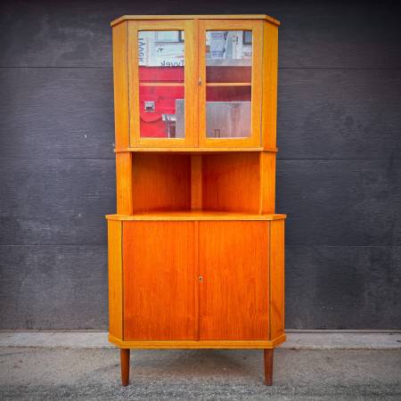 Beautiful mid century modern teak corner bar cabinet