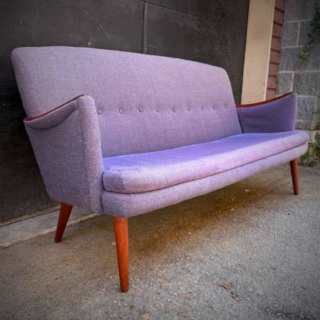 Beautiful compact danish modern couch with teak accents