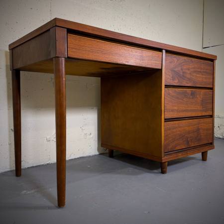 Mid century modern compact walnut desk