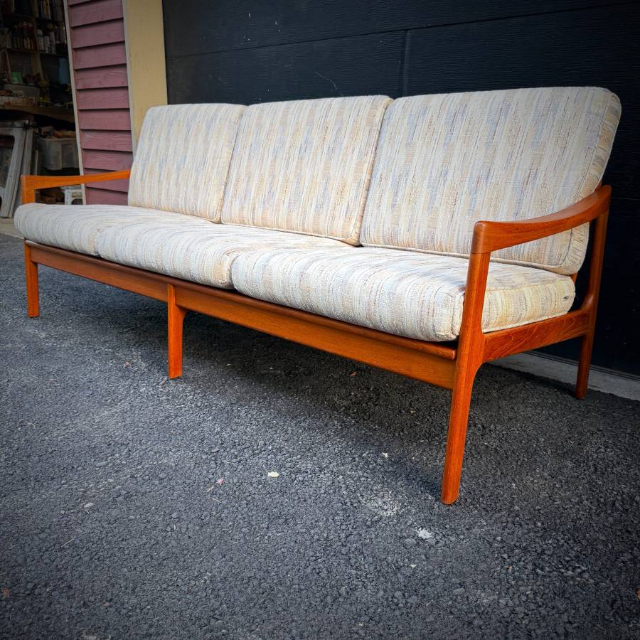 Danish modern teak 3 seater sofa couch — photograph 3 of 9