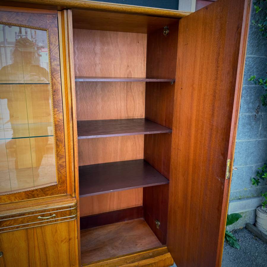 Large mid century modern teak and burled walnut hutch — photograph 9 of 10