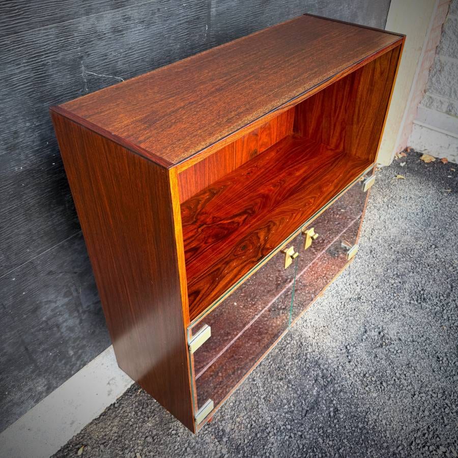 Danish mid century modern rosewood and glass shelving unit — photograph 5 of 6