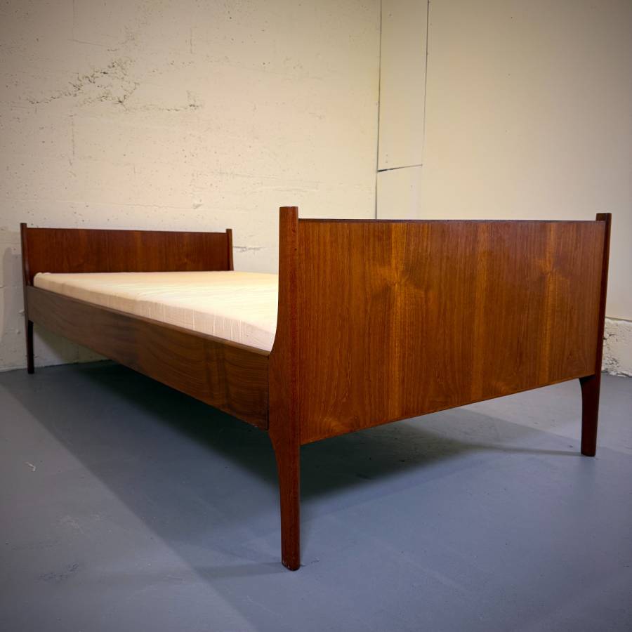 Danish mid century modern solid teak single bedframe with mattress — photograph 3 of 7