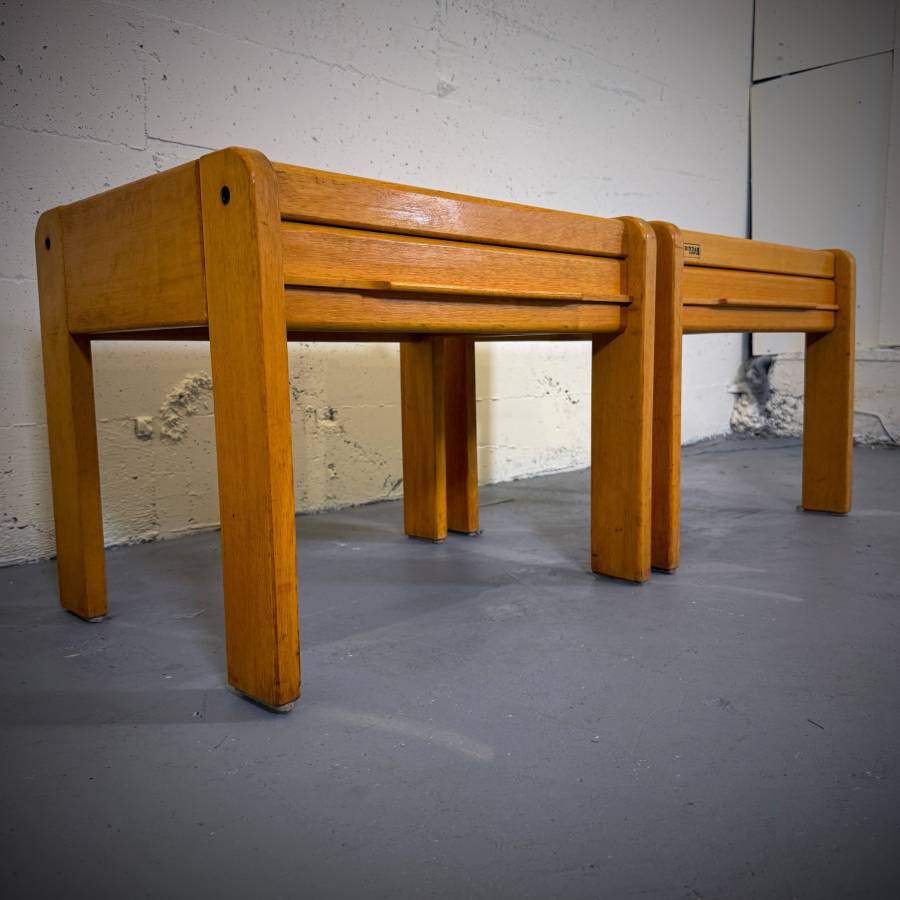 Compact mcm vintage teak and oak bedside tables — photograph 4 of 6