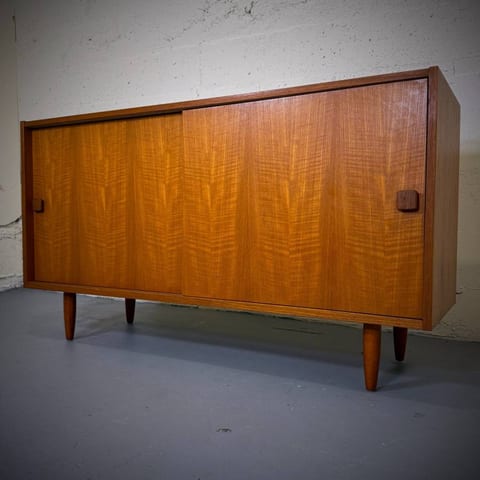 Danish modern teak apartment sized credenza by Domino Mobler