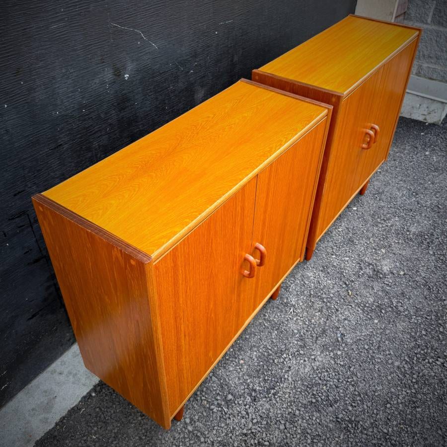 Pair of compact slim profile danish modern teak credenzas — photograph 5 of 6