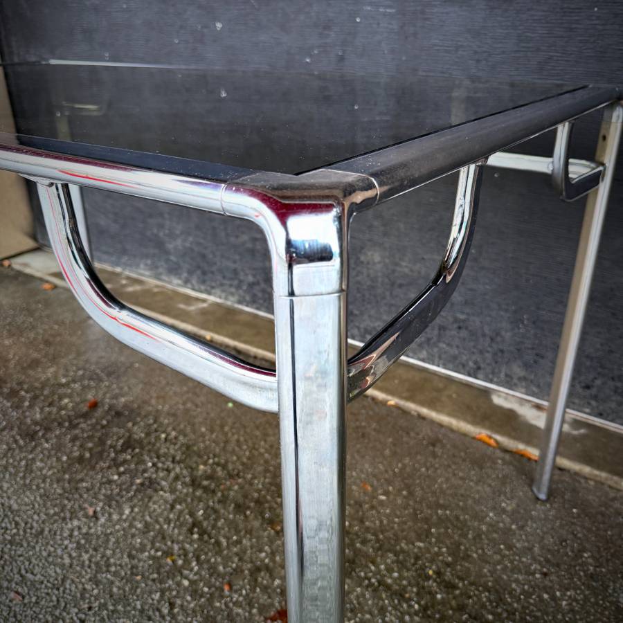 Mid century modern chrome and smoked glass dining table — photograph 6 of 7