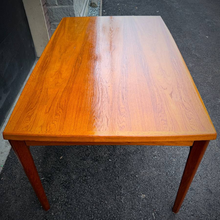 Danish modern vintage teak surfboard dining table with extensions — photograph 6 of 9