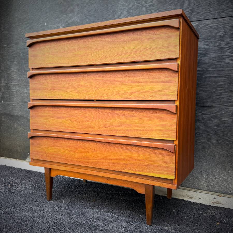 1960s mid century modern walnut tall boy dresser — photograph 3 of 6