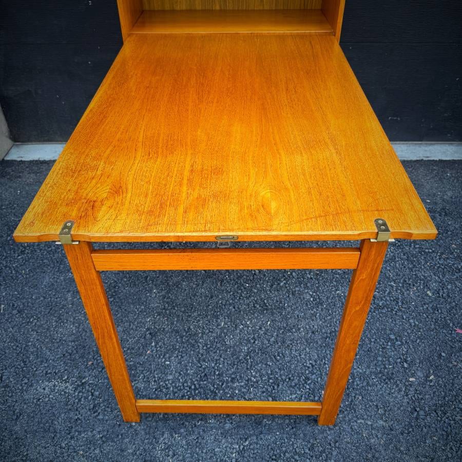 Super rare danish modern teak shelving unit with drop down table — photograph 7 of 8