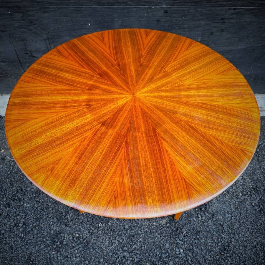 Mid century modern teak sunburst coffee table — photograph 3 of 5