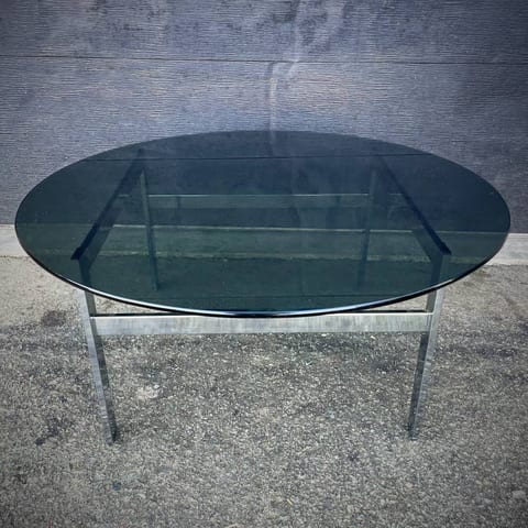 1970s mcm chrome and smoked glass coffee table