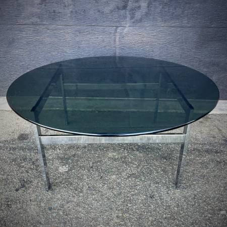 1970s mcm chrome and smoked glass coffee table