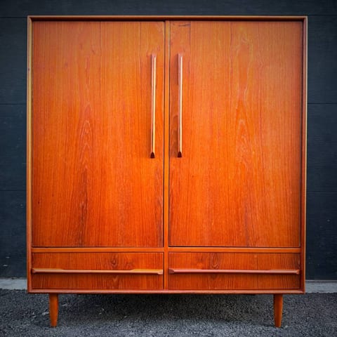 Mid century modern extra large teak wardrobe dresser