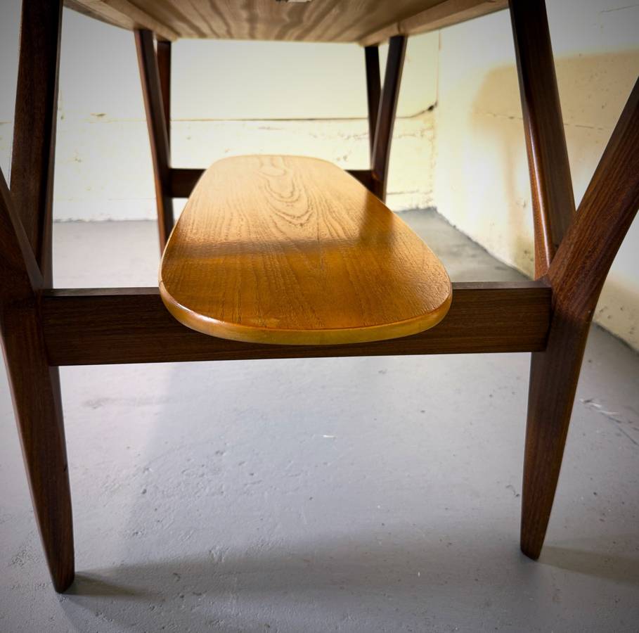 Gorgeous large sized mid century modern teak surfboard coffee table — photograph 7 of 8
