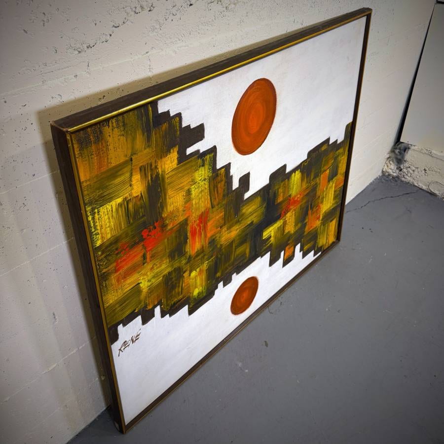 Large sized mid century modern original vintage abstract painting — photograph 4 of 5