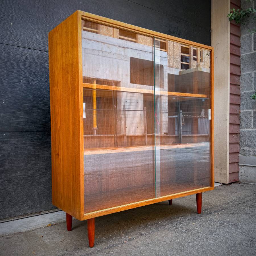 Mid century modern walnut and glass shelving unit — photograph 3 of 6