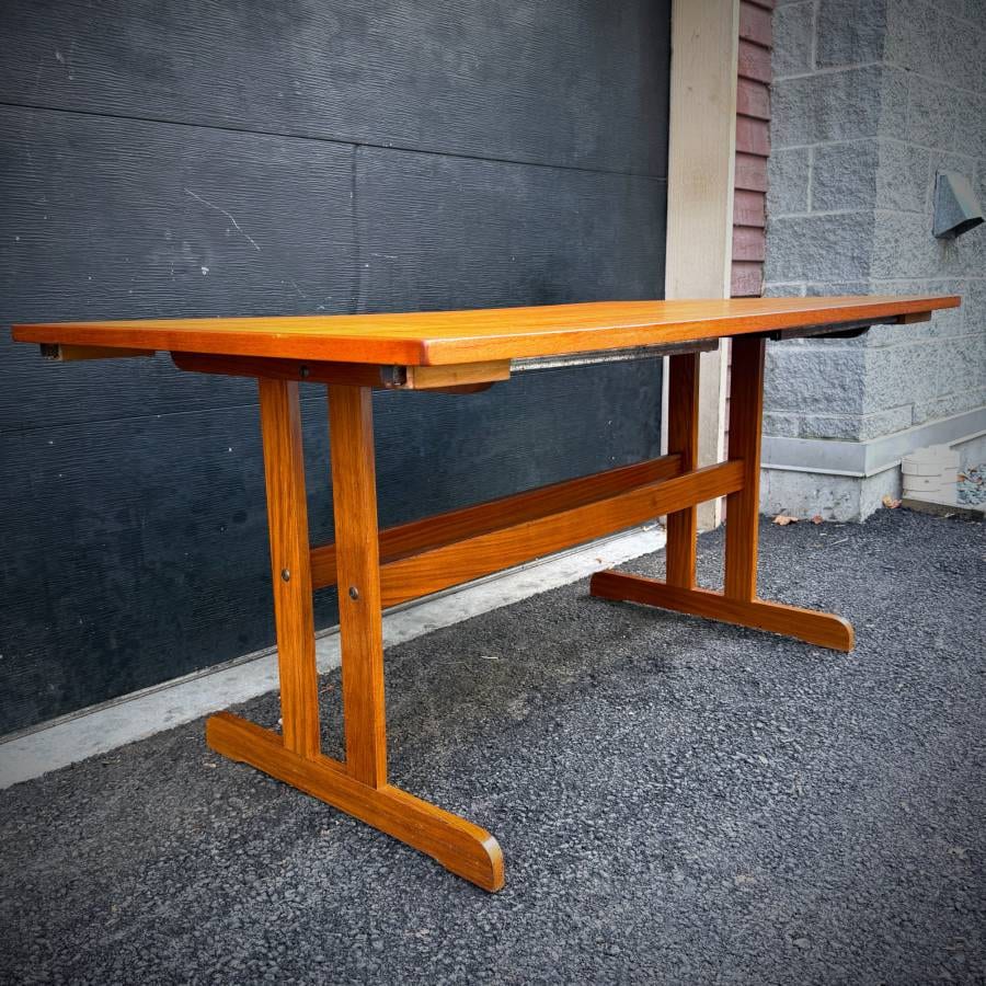 Danish mid century modern trestle leg dining table — photograph 3 of 9