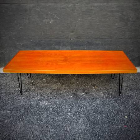 Mid century modern atomic teak surfboard coffee table