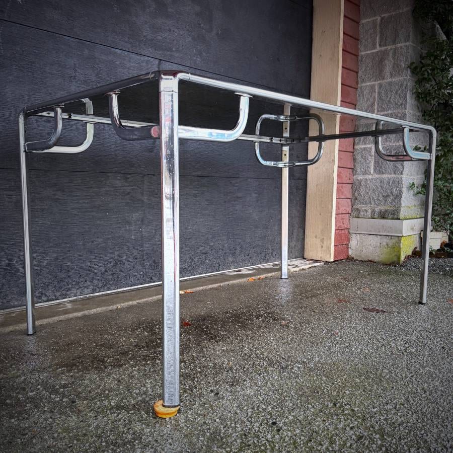 Mid century modern chrome and smoked glass dining table — photograph 3 of 7