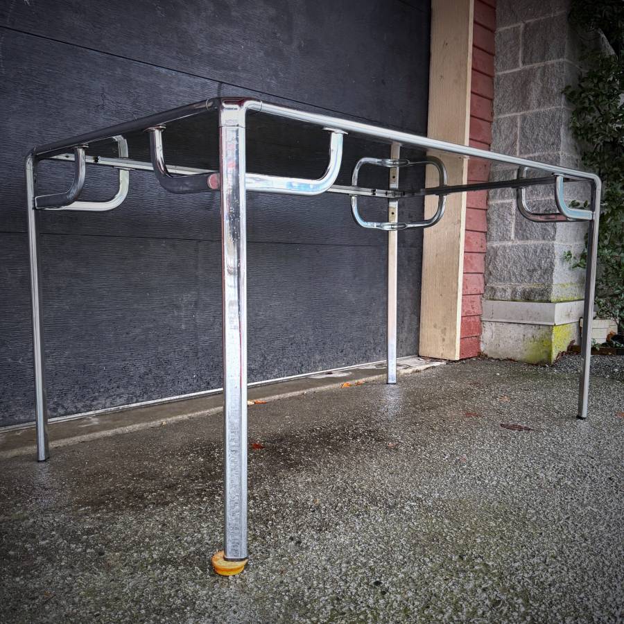 Mid century modern chrome and smoked glass dining table — photograph 3 of 7