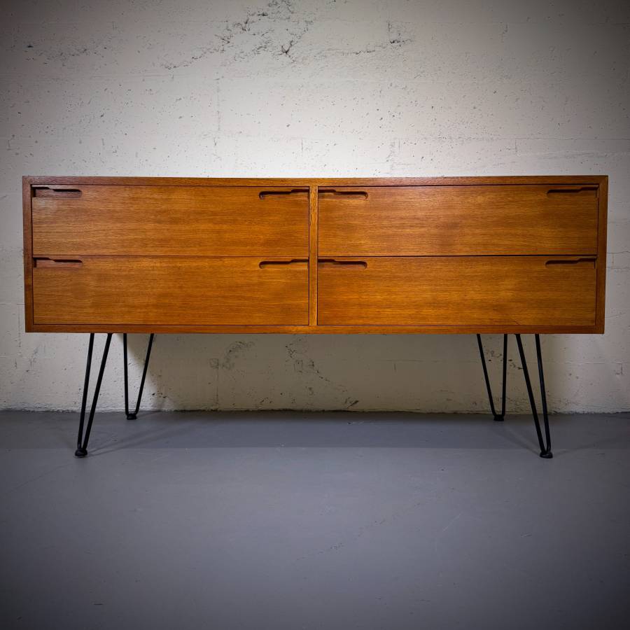 Mid century modern teak four drawer media stand credenza dresser — photograph 2 of 6