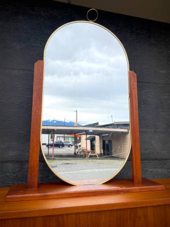 Mid century teak framed vanity mirror