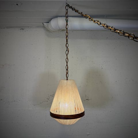 1960s mid century modern teak rope swag lamp