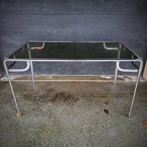 Mid century modern chrome and smoked glass dining table