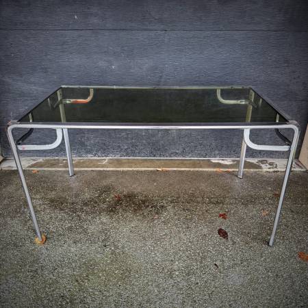 Mid century modern chrome and smoked glass dining table