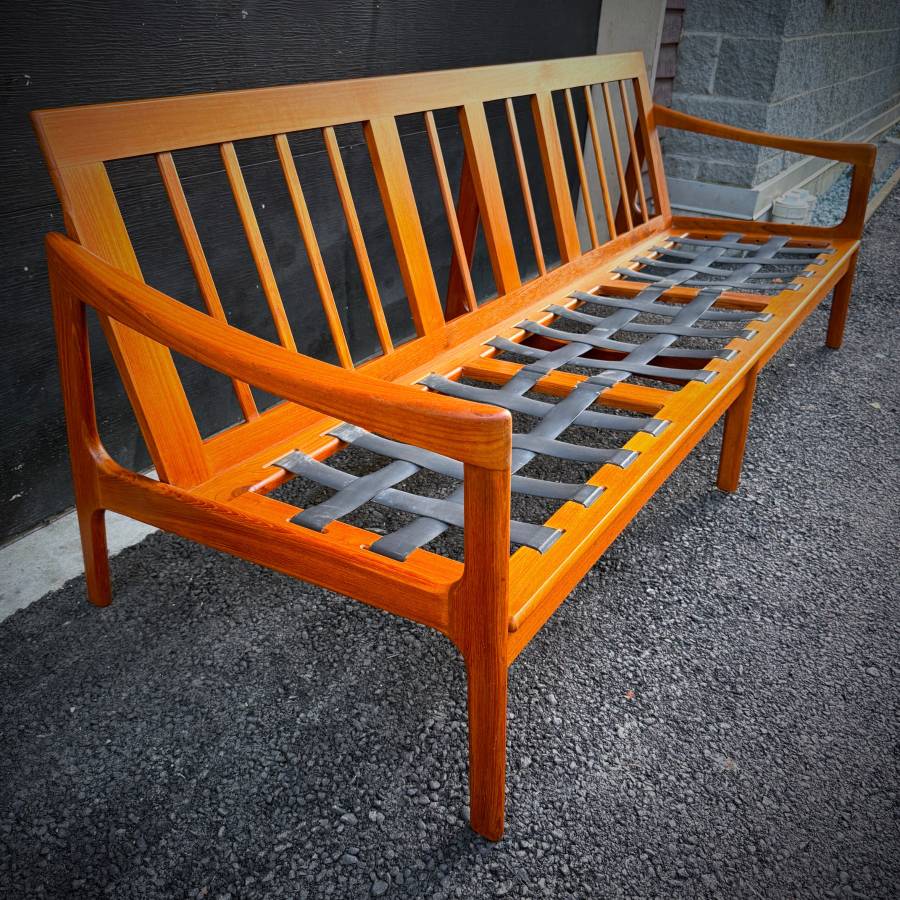 Danish modern teak 3 seater sofa couch — photograph 9 of 9