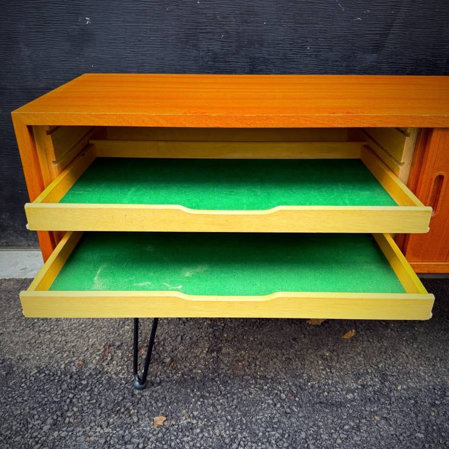 Danish modern atomic teak media stand credenza by Poul Hundevad — photograph 6 of 7