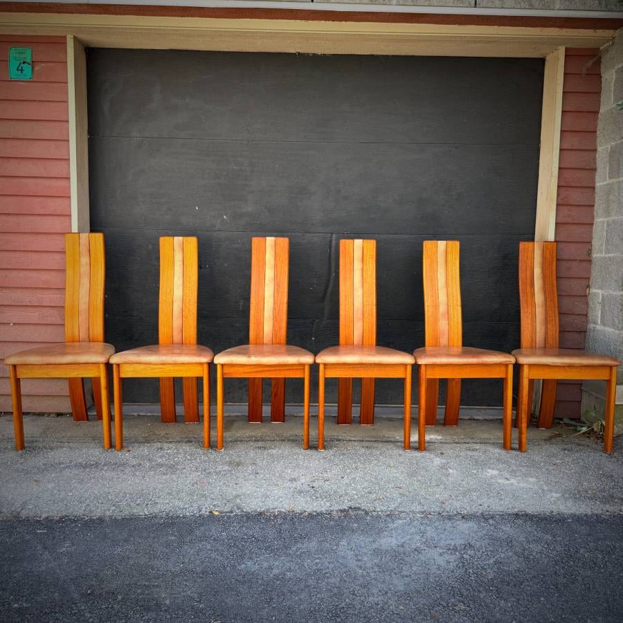 Rare set of 6 post modern danish teak dining chairs — photograph 2 of 11