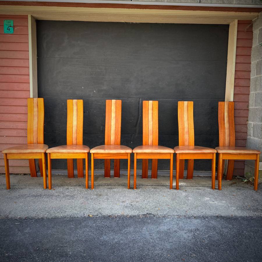 Rare set of 6 post modern danish teak dining chairs — photograph 2 of 11
