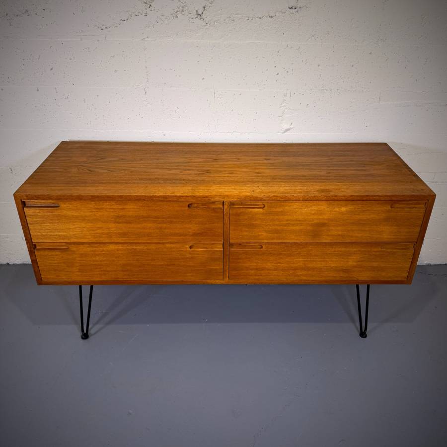 Mid century modern teak four drawer media stand credenza dresser — photograph 4 of 6
