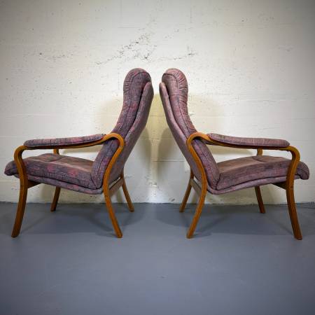 Pair of danish modern teak bentwood lounge chairs