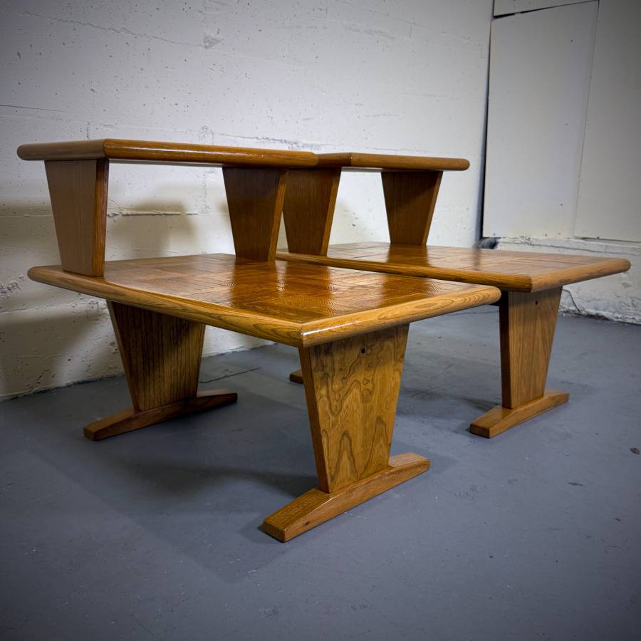 Mid century modern oak side tables — photograph 4 of 6