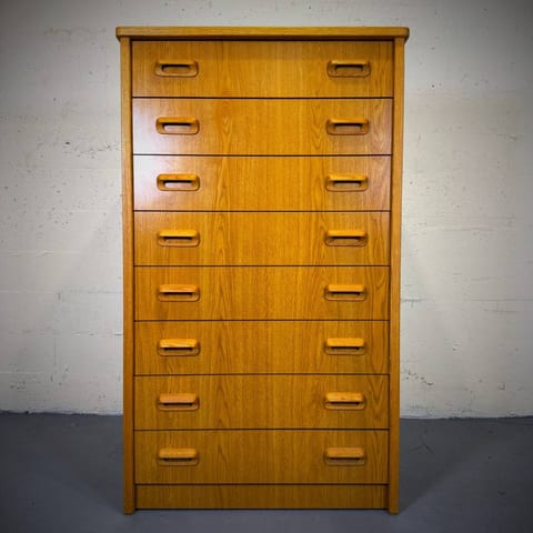 Extra large vintage mcm oak 8 drawer tall boy dresser