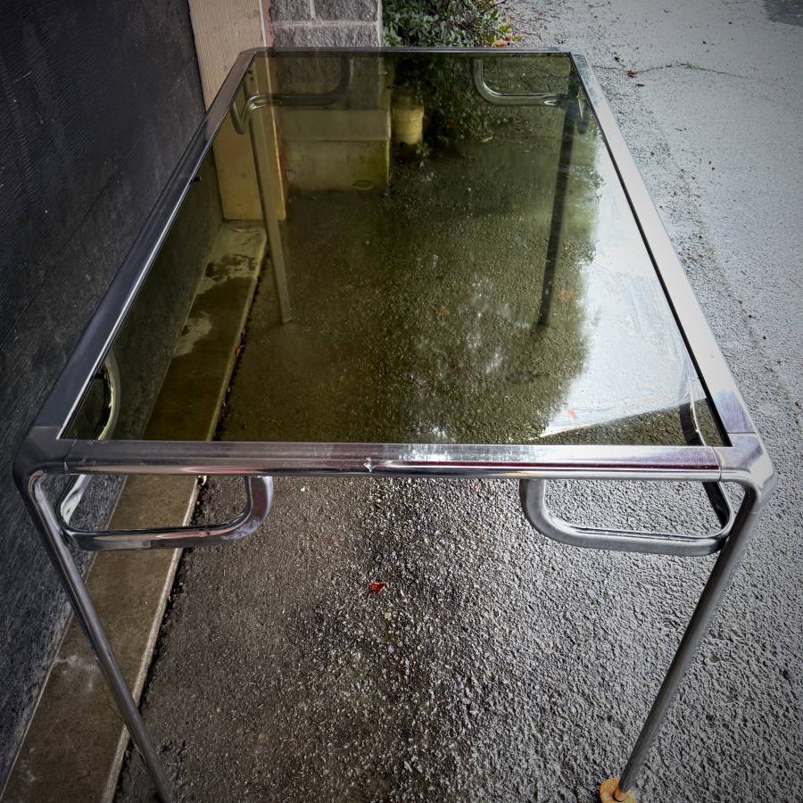 Mid century modern chrome and smoked glass dining table — photograph 5 of 7