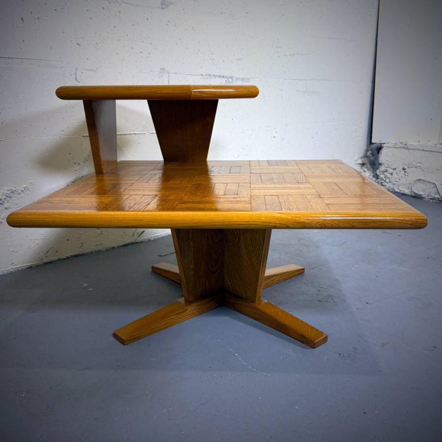 Mid century modern oak two tier side table — photograph 3 of 5