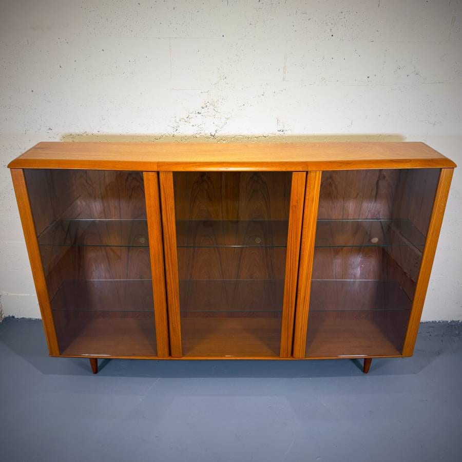 Extra large mid century modern teak and glass shelving unit — photograph 2 of 6