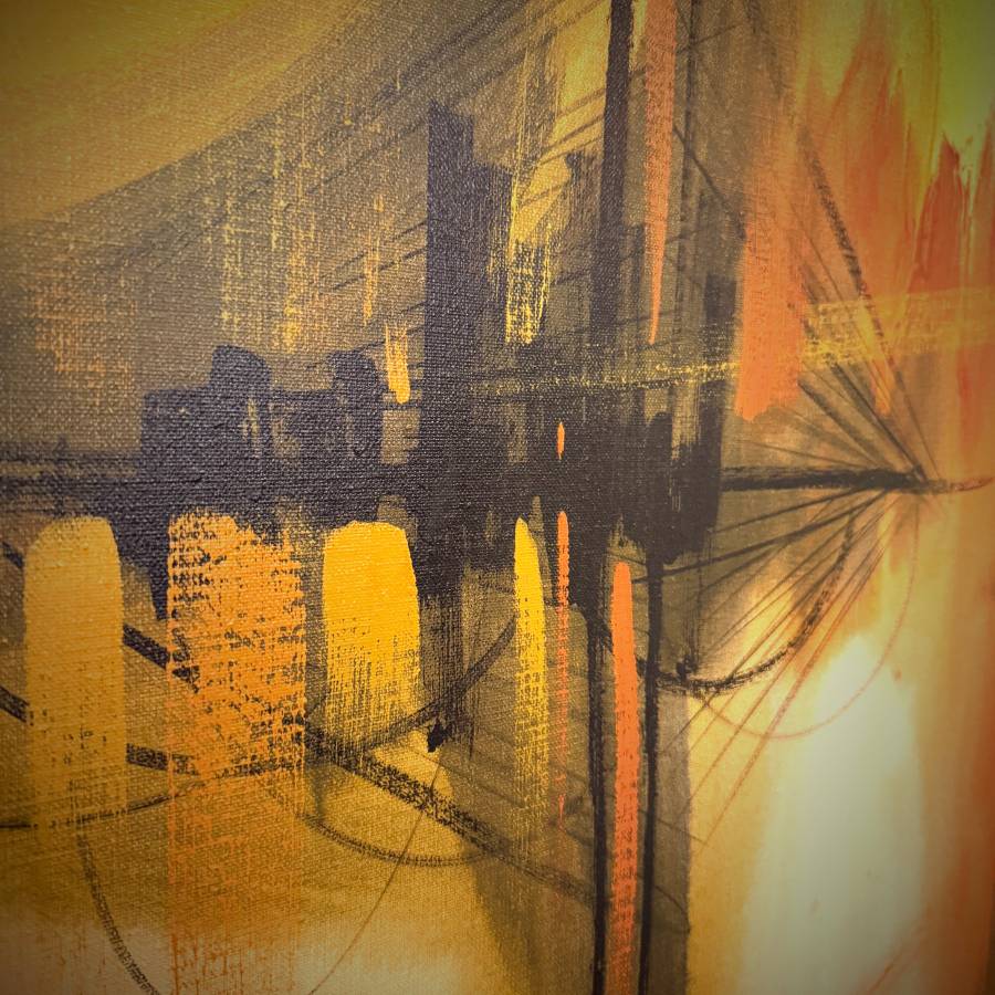 Nice orange toned original mid century abstract painting — photograph 3 of 4