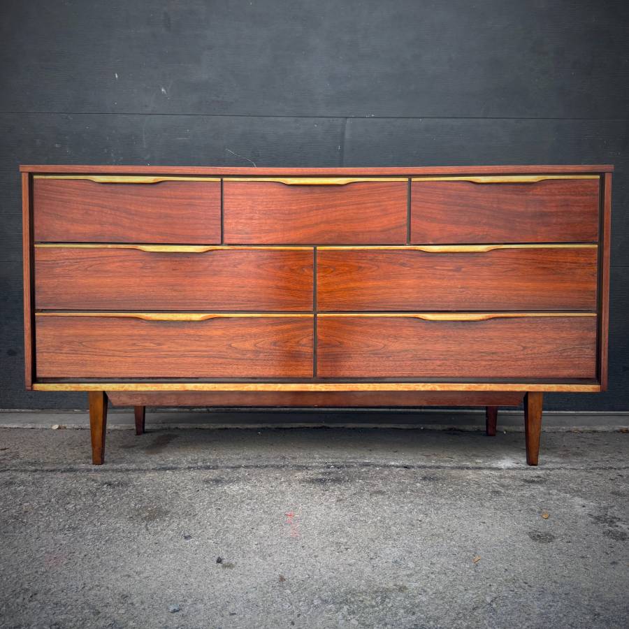 Beautiful mid century modern satin walnut low boy dresser by Vic Art — photograph 2 of 6