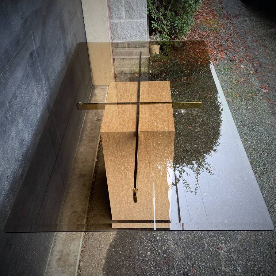 Italian vintage travertine and glass dining table — photograph 5 of 10