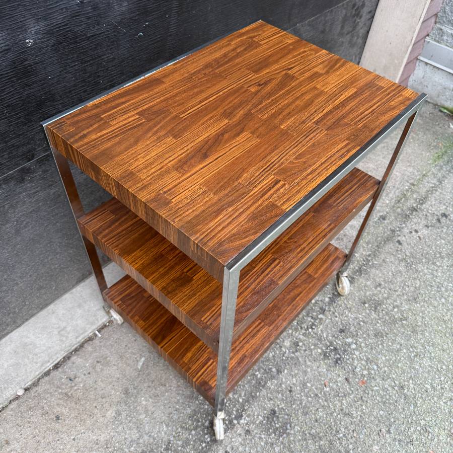 Mid century modern chrome and rosewood bar cart — photograph 4 of 5